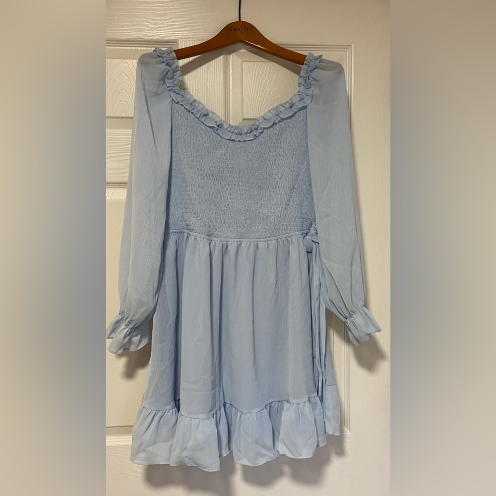 EXLURA baby blue color, long sleeve, riffled dress. Plus Size X-Large. NWT.